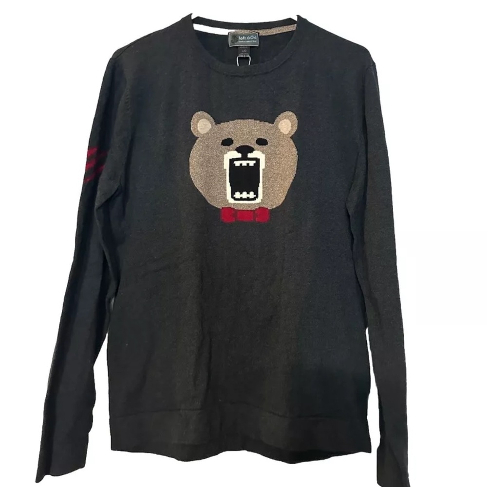 Loft 604 Men Classic  Cotton Front Print Knit Sweater Size Large